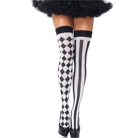 Leg Avenue - Calze Autoreggenti Stile Arlecchino Bianco/Taglia Unica Nero