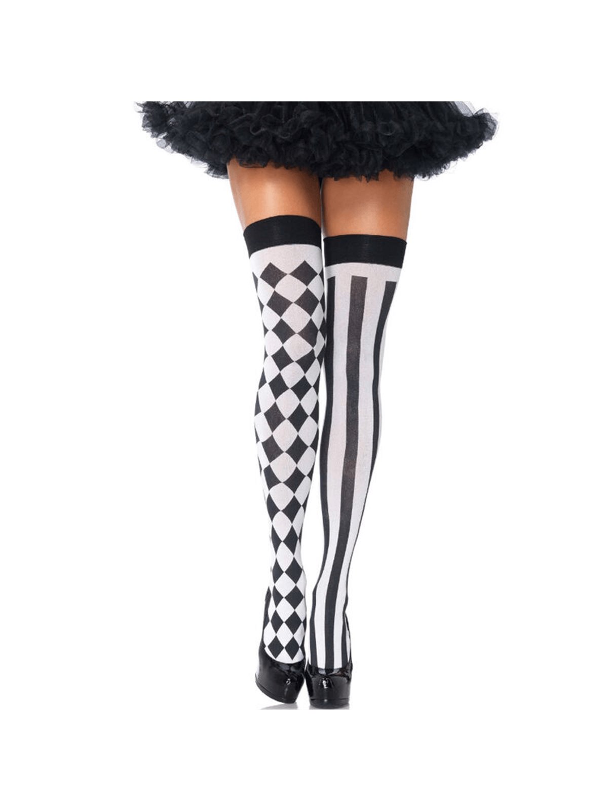 Leg Avenue - Calze Autoreggenti Stile Arlecchino Bianco/Taglia Unica Nero