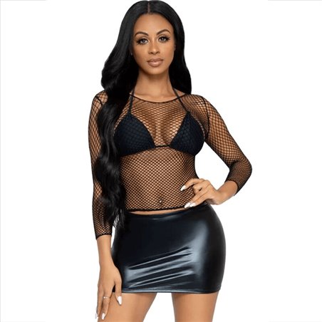 Leg Avenue - Top a Rete con Maniche Lunghe Taglia Unica Nero