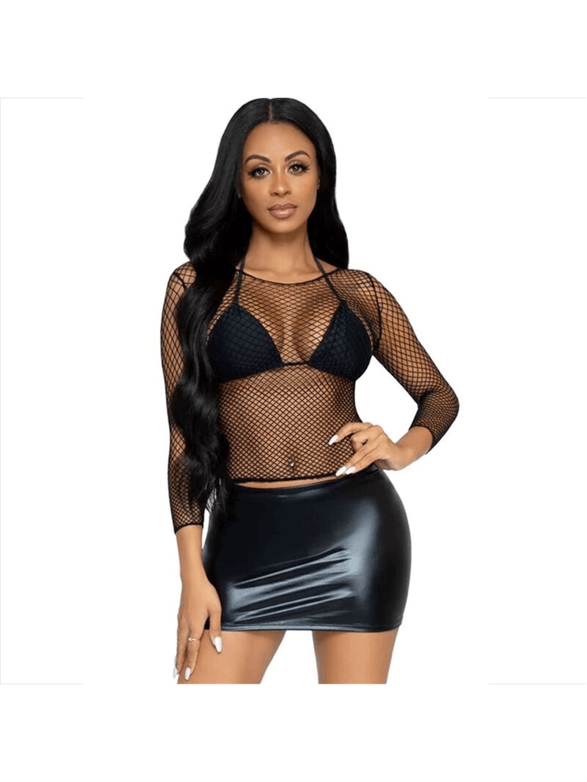 Leg Avenue - Top a Rete con Maniche Lunghe Taglia Unica Nero