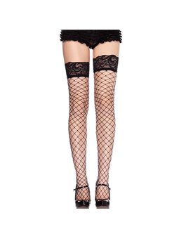Leg Avenue - Calze a Rete Autoreggenti con Pizzo Taglia Unica Nero