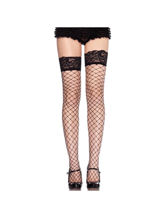 Leg Avenue - Calze a Rete Autoreggenti con Pizzo Taglia Unica Nero