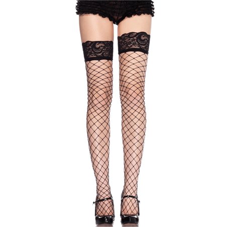 Leg Avenue - Calze a Rete Autoreggenti con Pizzo Taglia Unica Nero