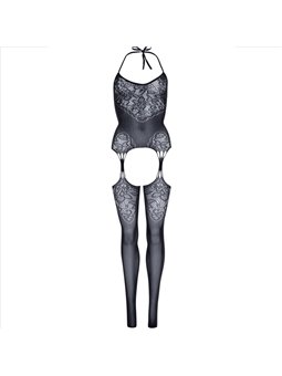 Leg Avenue - Bodystocking in Pizzo e Scollo Halter Taglia Unica Nero