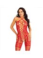 Leg Avenue - Bodystocking a Rete con Cuori e Scollo Halter Taglia Unica Rosso