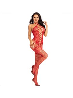 Leg Avenue - Bodystocking Neck Halter Red Hearts Red