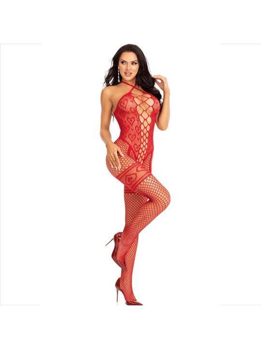 Leg Avenue - Bodystocking Neck Halter Red Hearts Red
