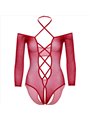Leg Avenue - Body a Rete con Cavallo Aperto e Strass Taglia Unica Rosso