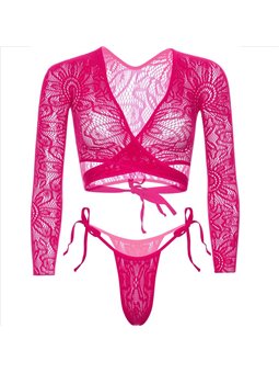 Leg Avenue - Crop Top in Pizzo con Perizoma Taglia Unica Rosa
