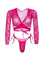 Leg Avenue - Crop Top in Pizzo con Perizoma Taglia Unica Rosa