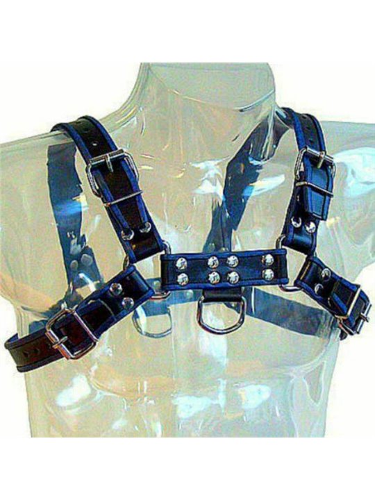 Leather Body Chest Bulldog Harness Black/Blue Leather