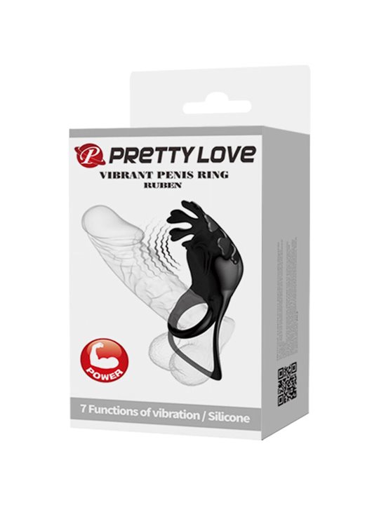 Pretty Love - Anello Vibrante Ruben 7 Vibrazioni in Silicone Nero