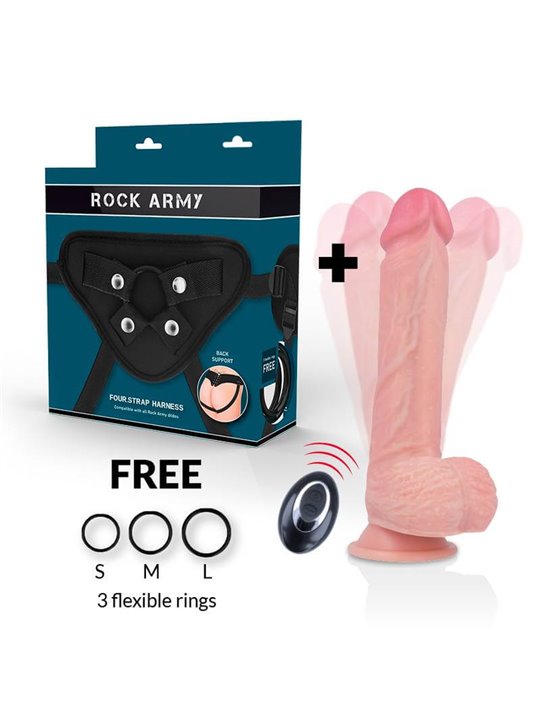 Rockarmy - Harness + Liquid Silicone Vibrator Premium Apache Remote Control 22Cm
