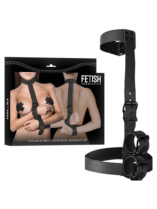 Fetish Submissive Bondage - Collar & Wrist Cuffs Body Restraint Set