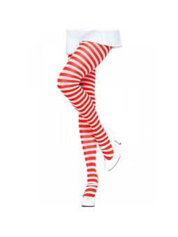 Leg Avenue - Collant a Righe Bianco/Taglia Unica Rosso