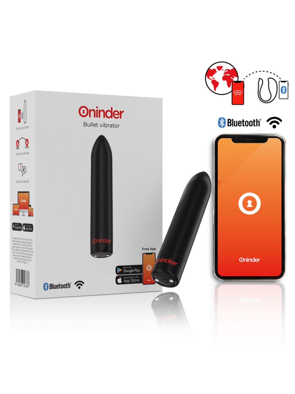 Oninder - Berlin Bullet Vibrator Black 9 Modes 8.5 X 2 CM - Free App
