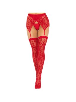 Leg Avenue - Lace Thigh Highs & Garterbelt Red