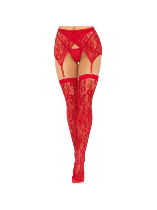 Leg Avenue - Lace Thigh Highs & Garterbelt Red