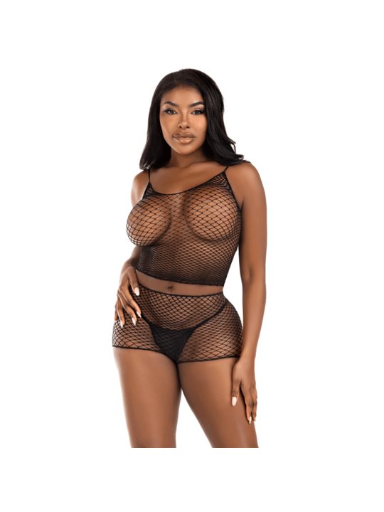 Leg Avenue - T-Shirt & Pants Set Fishnet Black