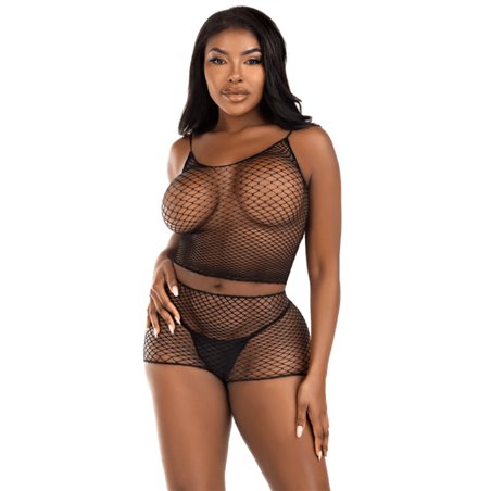 Leg Avenue - T-Shirt & Pants Set Fishnet Black