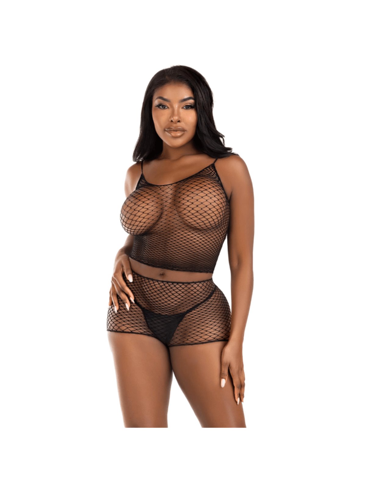Leg Avenue - T-Shirt & Pants Set Fishnet Black