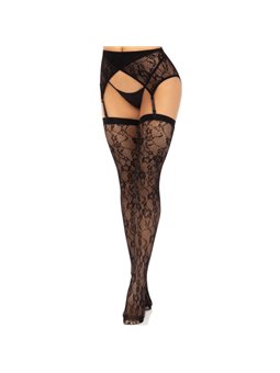 Leg Avenue - Lace Thigh Highs & Garterbelt Black