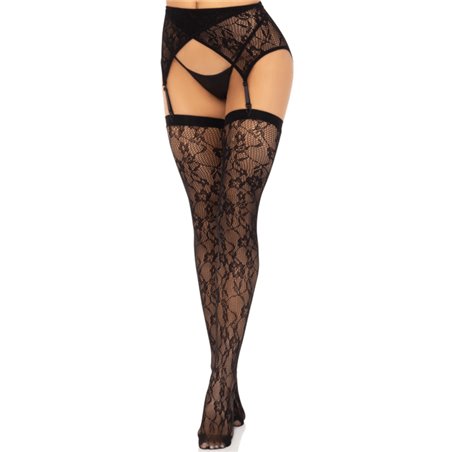 Leg Avenue - Lace Thigh Highs & Garterbelt Black