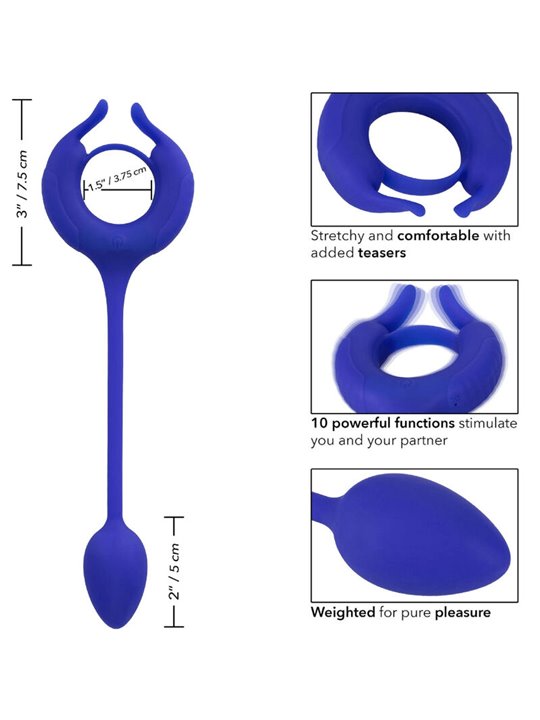 Admiral Weighted Cock Ring - Anello Fallico Vibrante con Plug Anale Blu