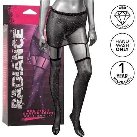Radiance - Set 2 PZ Minigonna Reggicalze + Calze Autoreggenti Nero Taglia Unica
