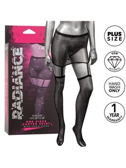 Radiance - Set 2 PZ Minigonna Reggicalze + Calze Autoreggenti Nero Taglia Plus