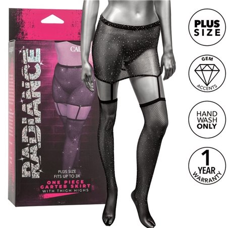 Radiance - Set 2 PZ Minigonna Reggicalze + Calze Autoreggenti Nero Taglia Plus