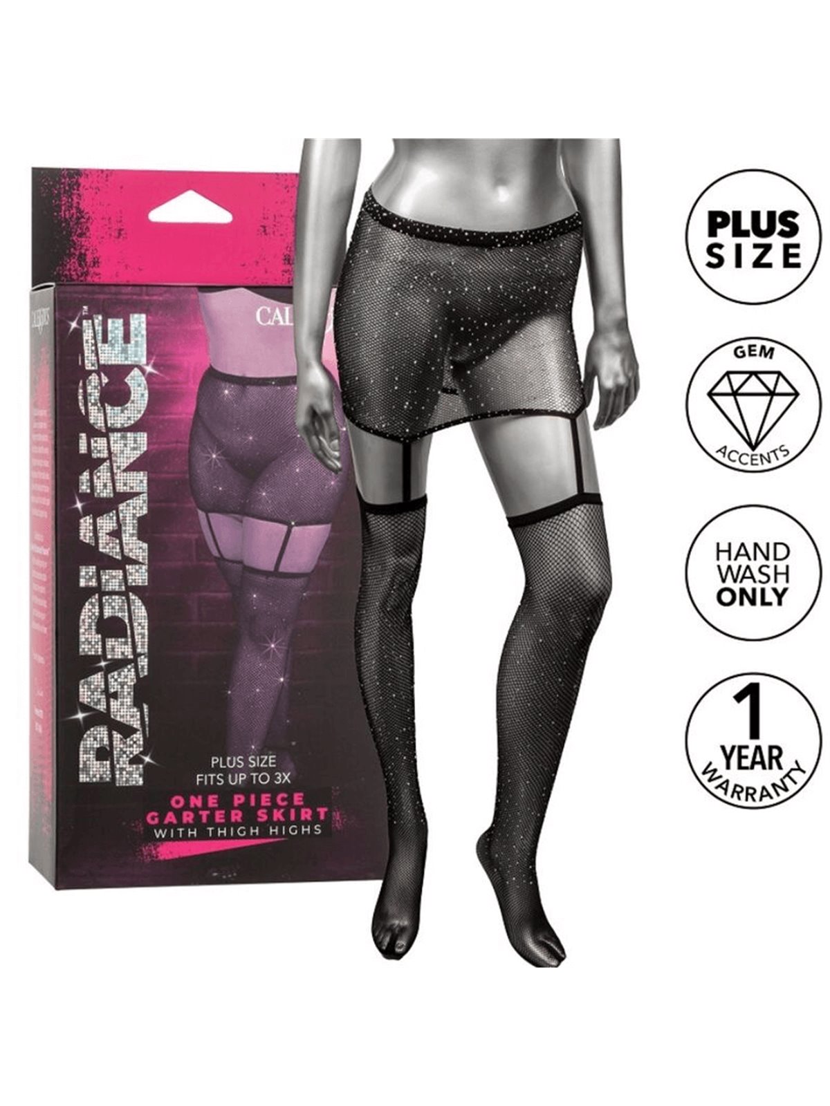 Radiance - Set 2 PZ Minigonna Reggicalze + Calze Autoreggenti Nero Taglia Plus