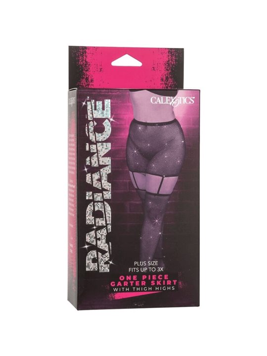 Radiance - Set 2 PZ Minigonna Reggicalze + Calze Autoreggenti Nero Taglia Plus