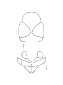 Leg Avenue - Set 3 PZ Polsini Reggiseno e Perizoma con Perle