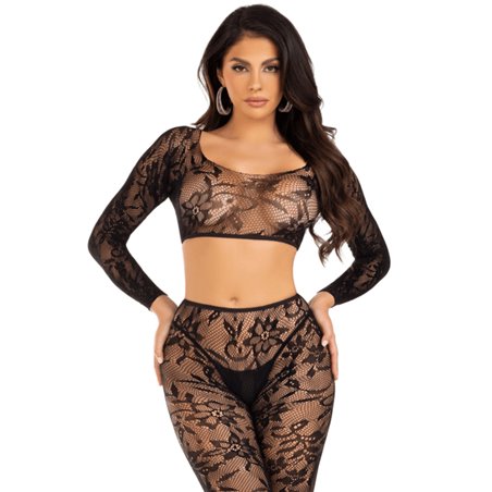 Leg Avenue - Top Corto e Collant alla Caviglia Neri Taglia Unica