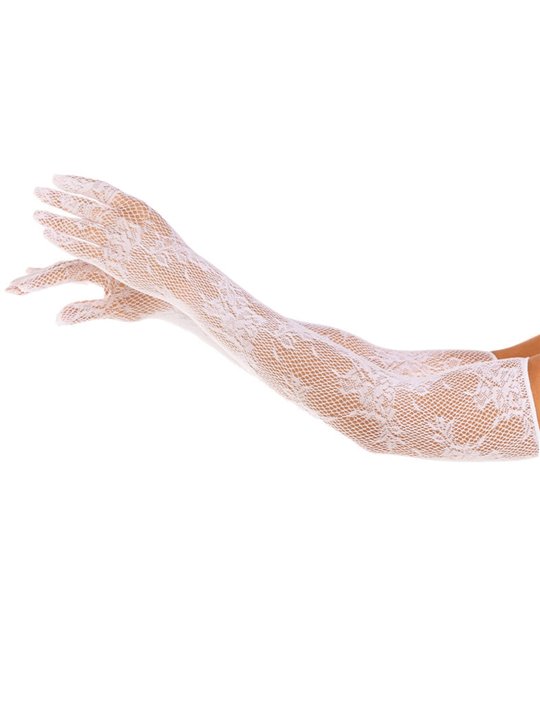 Leg Avenue - Guanti a Rete Floreale Bianchi Taglia Unica