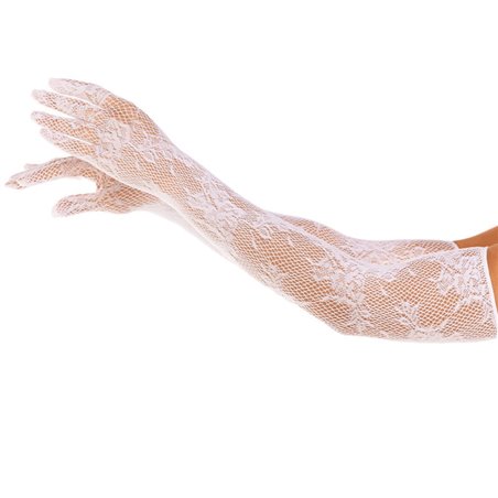 Leg Avenue - Guanti a Rete Floreale Bianchi Taglia Unica