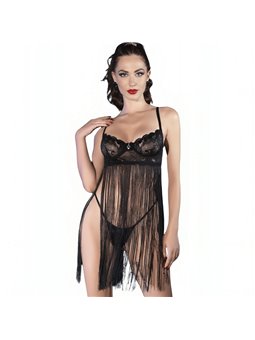 Chilirose CR 4496 - Babydoll con Ferretto e Lunghe Frange Nero L/XL