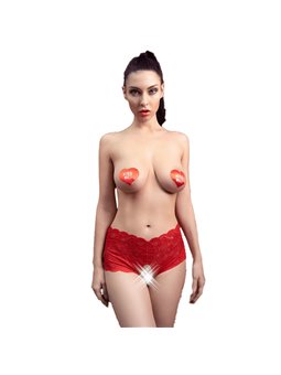 Chilirose CR 4641 - Culotte in Pizzo Floreale con Cavallo Aperto Rosso L/XL