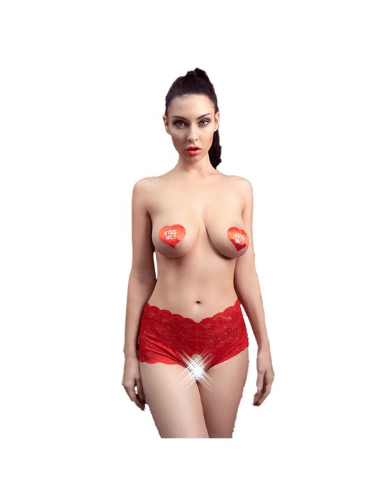 Chilirose CR 4641 - Culotte in Pizzo Floreale con Cavallo Aperto Rosso L/XL