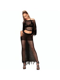 Chilirose CR 4666 - Set 3 Pezzi in Rete e Maglina con Frange Nero S/M