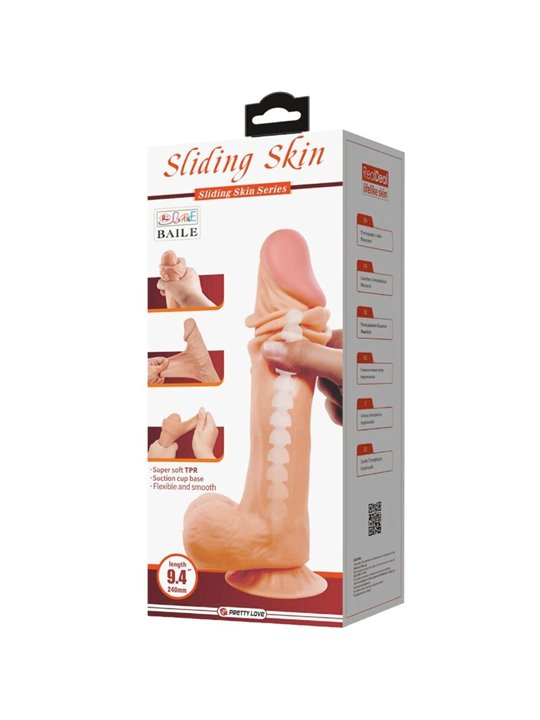 PRETTY LOVE - SLIDING SKIN SERIES REALISTIC DILDO WITH SLIDING SKIN SUCTION CUP 24 CM