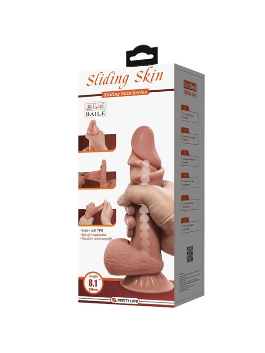 PRETTY LOVE - SLIDING SKIN SERIES REALISTIC DILDO WITH SLIDING BROWN SKIN SUCTION CUP 20.6 CM