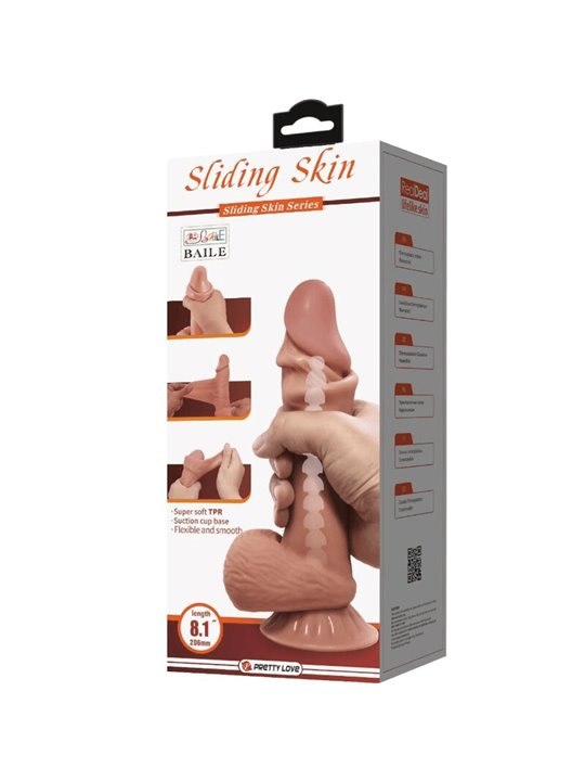 PRETTY LOVE - SLIDING SKIN SERIES REALISTIC DILDO WITH SLIDING BROWN SKIN SUCTION CUP 19.4 CM