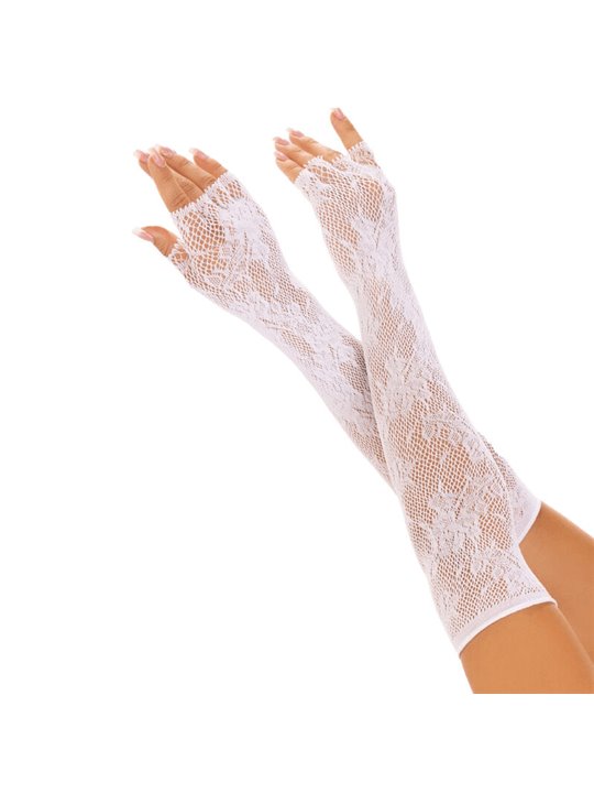 LEG AVENUE - FLORAL NETWORK FINGERLESS GLOVES WHITE