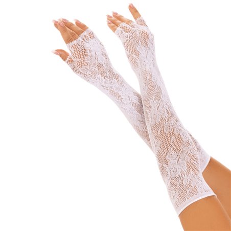 Leg Avenue Opera - Guanti senza Dita in Rete e Pizzo Floreale - Bianco