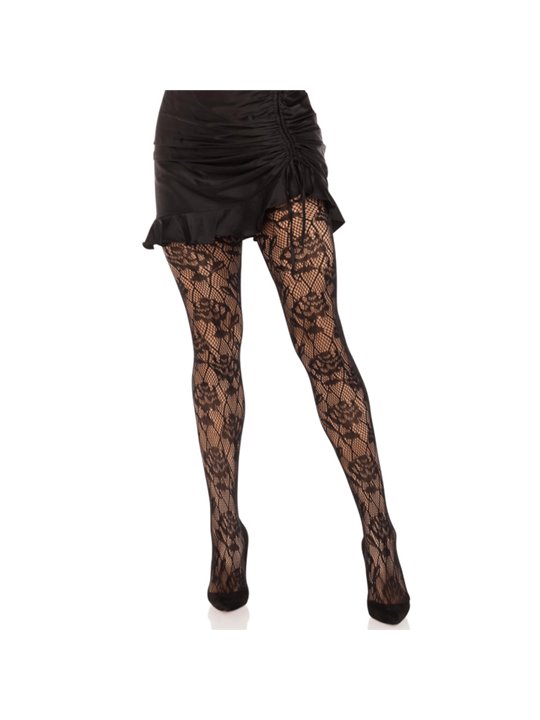 Leg Avenue Wild Rose - Collant a Rete con motivi in Pizzo - Taglia Unica