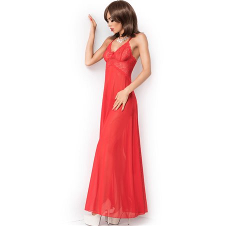 Chilirose CR 3883 - Babydoll Lungo in Finto Raso Rosso - Taglia L/XL