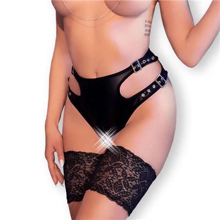 Chilirose CR 4656 - Slip in Finta Pelle con Cavallo Aperto e Fibbie - L/XL Nero