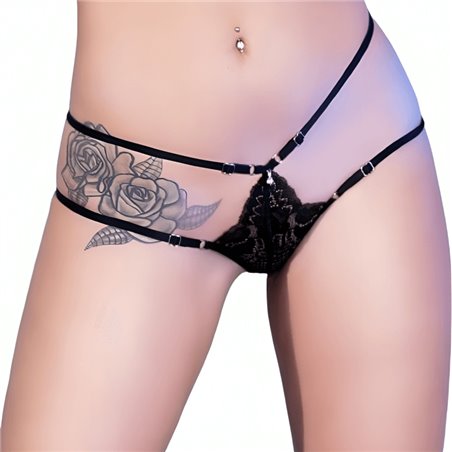 Chilirose CR 4387 - Slip in Pizzo con Stringhe Regolabili - Taglia L/XL Nero
